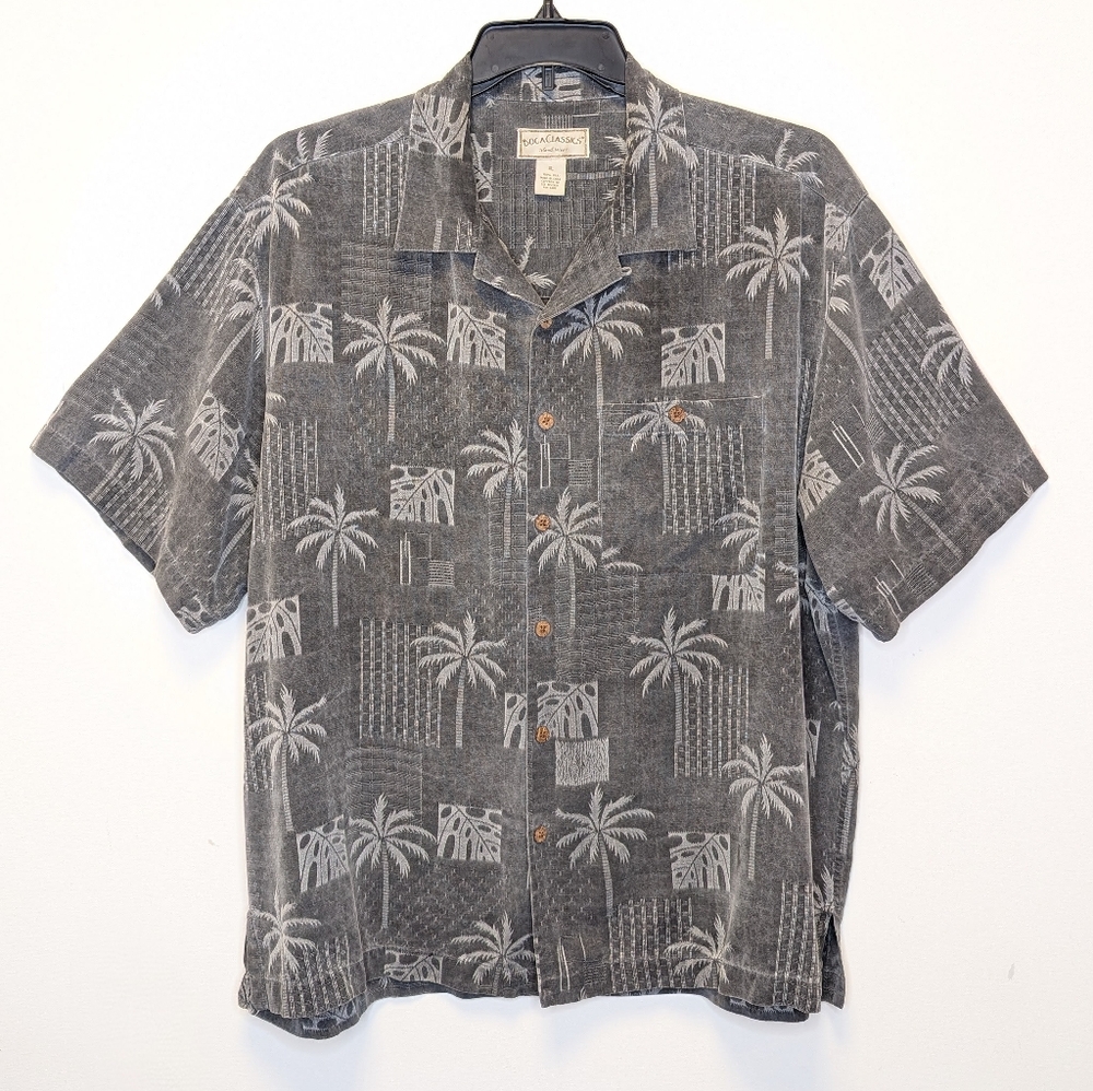 Boca Classics 100% Silk Hawaiian Shirt Palm Tree Island Print XL - Picture 9 of 12